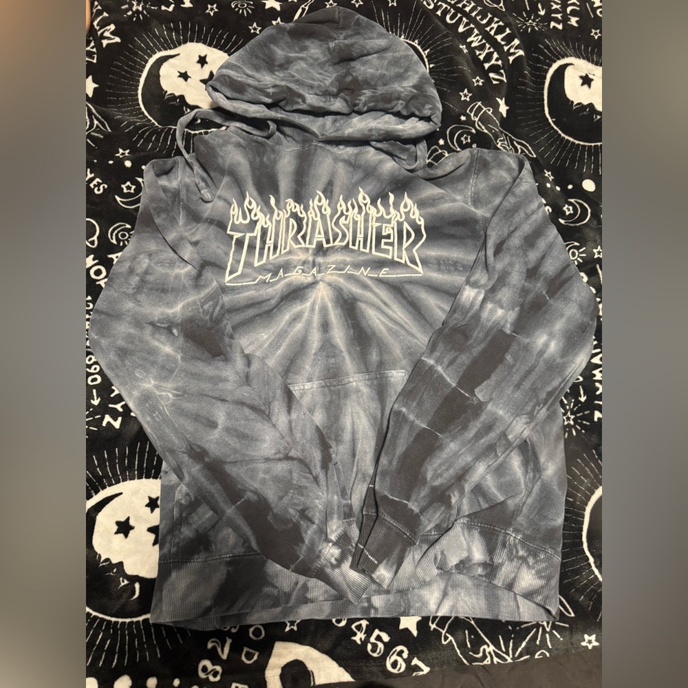 Thrasher Black and Gray Tie-Dye Hoodie